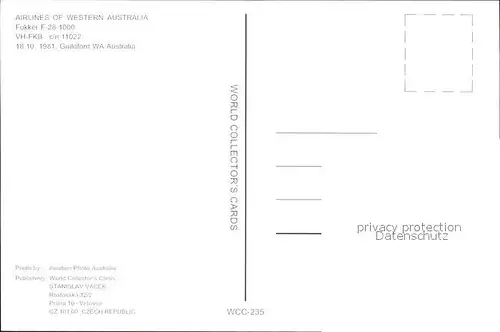 Flugzeuge Zivil Airlines of Western Australia Fokker F 28 1000 VH FKB c n 11022  Kat. Flug