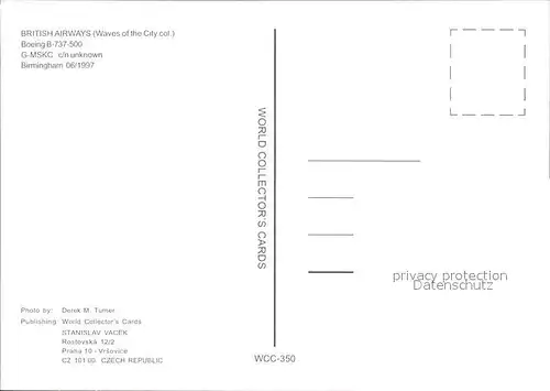 Flugzeuge Zivil British Airways Boeing B 737 500 G MSKC c n unknown  Kat. Flug