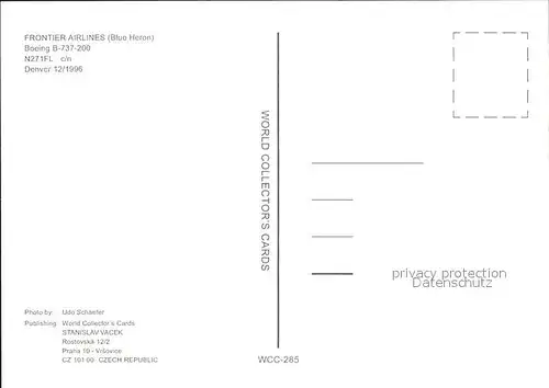 Flugzeuge Zivil Frontier Airlines Boeing B 737 200 N271FL c n  Kat. Flug