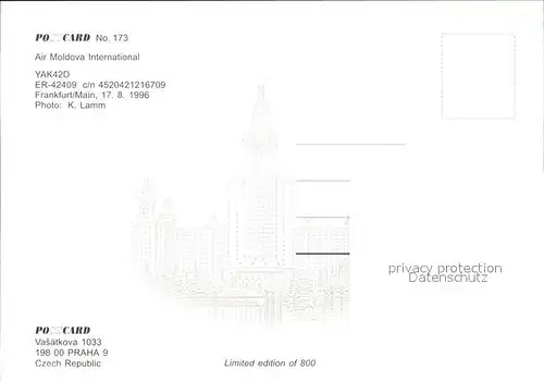 Flugzeuge Zivil Air Moldova International YAK42D ER 42409 c n  Kat. Flug