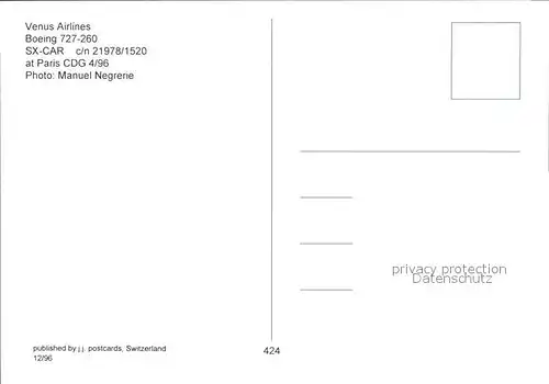 Flugzeuge Zivil Venus Airlines Boeing 727 260 SX CAR c n 21978 1520 Kat. Flug