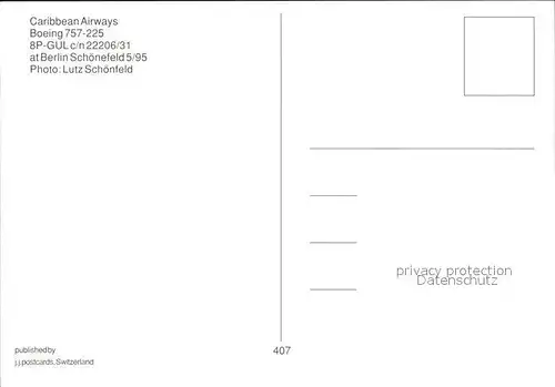 Flugzeuge Zivil Caribbean Airways Boeing 757 225 8P GUL c n 22206 31 Kat. Flug