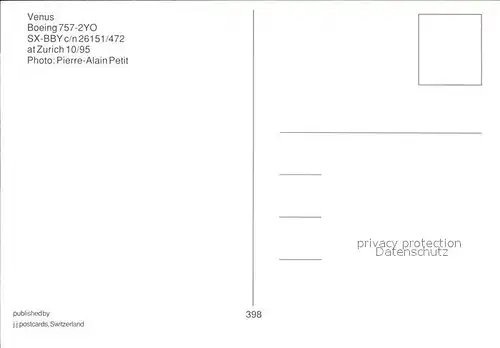 Flugzeuge Zivil Venus Boein 757 2YO SX BBY c n 26151 472 Kat. Flug