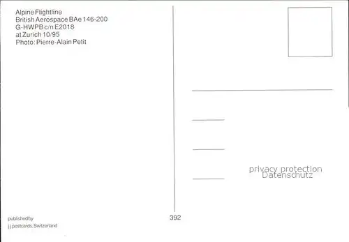 Flugzeuge Zivil Alpine Flightline British Aerospace BAe 146 200 G HWPB c n 2018 Kat. Flug