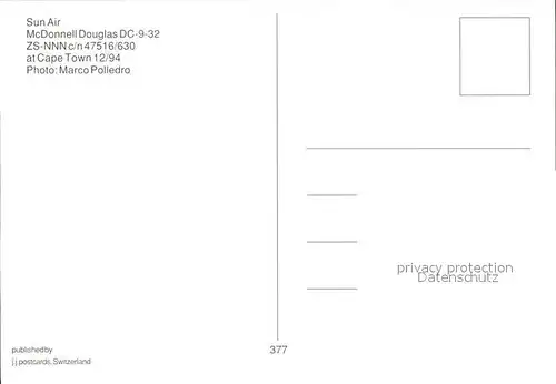 Flugzeuge Zivil Sun Air McDonnell Douglas DC 9 32 ZS NNN c n 47516 630 Kat. Flug