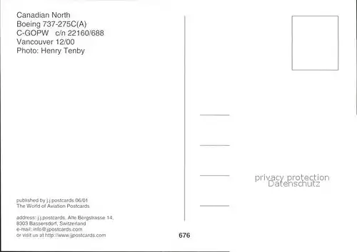 Flugzeuge Zivil Canadian North Boeing 737 275C A C GOPW c n 22160 688 Kat. Flug