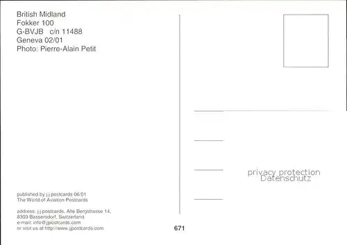 Flugzeuge Zivil British Midland Fokker 100 G BVJB c n 11488 Kat. Flug