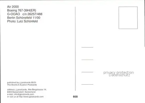 Flugzeuge Zivil Air 2000 Boeing 767 39H ER G OOAO c n 26257 488 Kat. Flug
