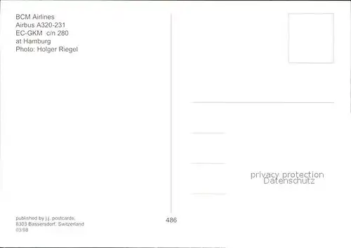 Flugzeuge Zivil BCM Airlines A320 231 EC GKM c n 280 Kat. Flug