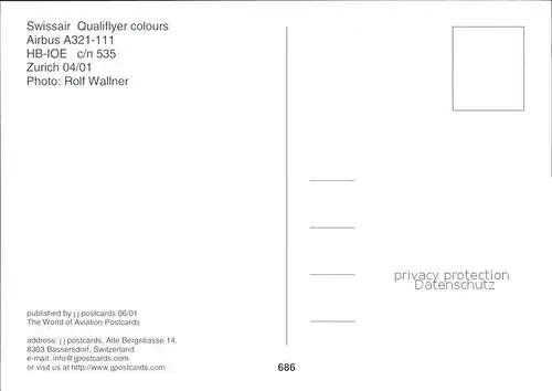 Flugzeuge Zivil Swissair Qualiflyer colours A321 111 HB IOE c n 535  Kat. Flug