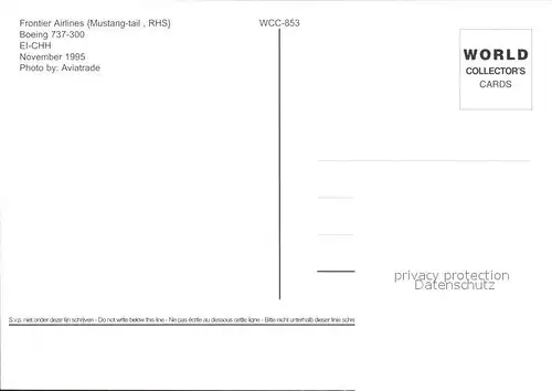 Flugzeuge Zivil Frontier Airlines Mustang tail Boeing 737 300 EI CHH  Kat. Flug