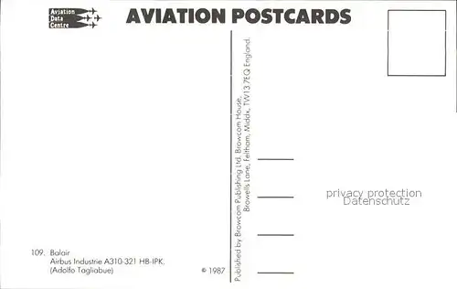 Flugzeuge Zivil Balair Airbus Industrie A310 321 HB IPK  Kat. Flug