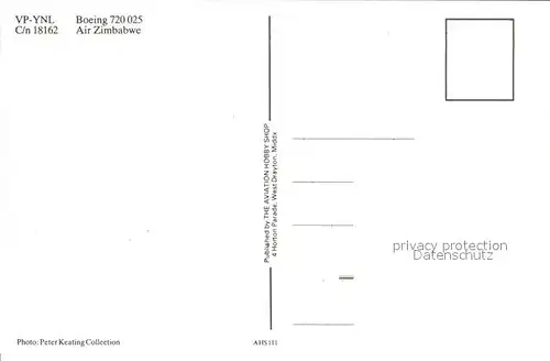 Flugzeuge Zivil Air Zimbabwe Boeing 720025 VP YNL C n 18162 Kat. Flug