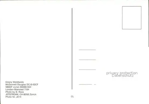 Flugzeuge Zivil Emery Worldwide McDonnell Douglas DC 8 63CF N865F cn sn 4088 464 Kat. Flug