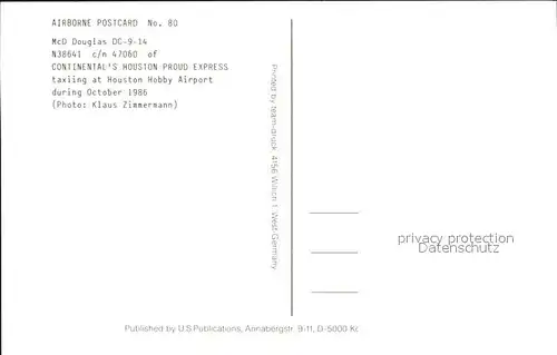Flugzeuge Zivil Continentals Houton Proud Express McD Douglas DC 9 14 N38641 c n 47060  Kat. Flug