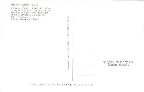 Flugzeuge Zivil Sunworld McDouglas DC 9 15 N2892Q c n 45841 Kat. Flug