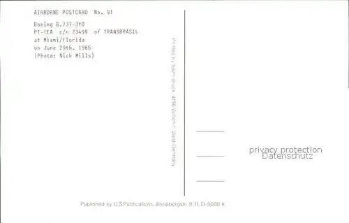 Flugzeuge Zivil TransBrasil Boeing B.737 3YO PT TEA c n 23499 Kat. Flug