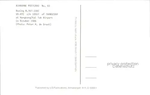 Flugzeuge Zivil Transcorp Boeing B.707 330C VR HTC c n 18937  Kat. Flug