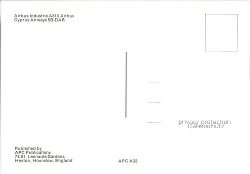 Flugzeuge Zivil Cyprus Airways Airbus Industrie A310 5B DAR  Kat. Flug