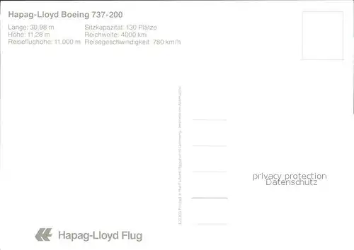 Flugzeuge Zivil Hapag Lloyd Boeing 737 200 D AHLD Kat. Flug