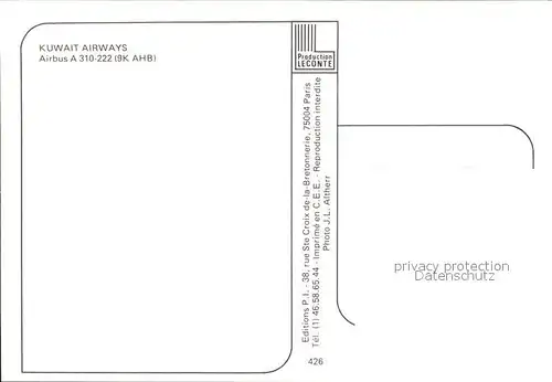 Flugzeuge Zivil Kuwait Airways A310 222 9K AHB Kat. Flug