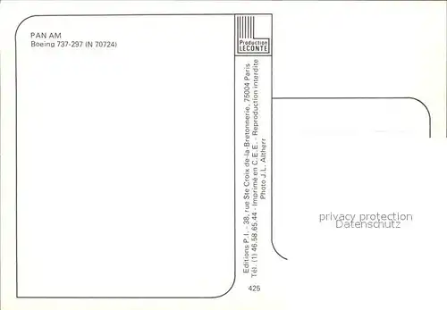 Flugzeuge Zivil PanAm Boeing 737 297 N70724 Kat. Flug