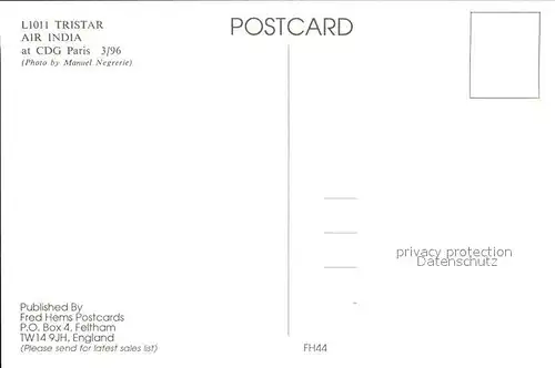 Flugzeuge Zivil Air India L1011 Tristar  Kat. Flug