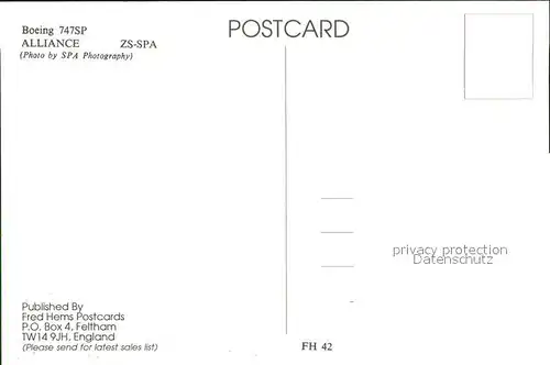 Flugzeuge Zivil Alliance Boeing 747SP ZS SPA Kat. Flug