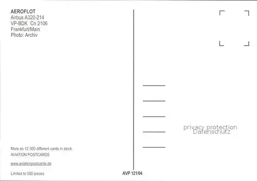 Flugzeuge Zivil Aeroflot A320 214 VP BDK Cn 2106 Kat. Flug