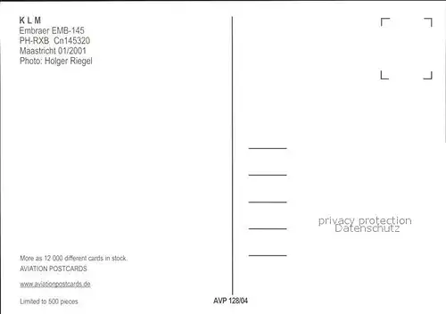 Flugzeuge Zivil KLM Embraer EMB 145 PH RXB Cn 145320  Kat. Flug