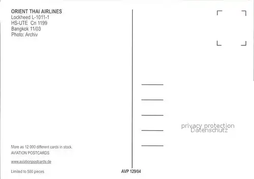 Flugzeuge Zivil Orient Thai Airlines Lockheed L 1011 1 HS UTE Cn 1199 Kat. Flug