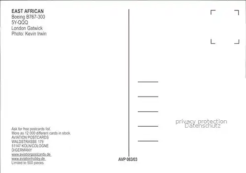 Flugzeuge Zivil East African Boeing B767 300 5Y QQQ Kat. Flug
