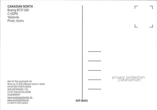 Flugzeuge Zivil Canadian North Boeing B737 200 C GDPA Kat. Flug