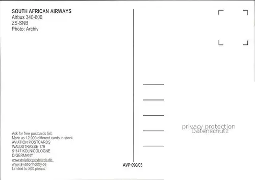 Flugzeuge Zivil South African Airways Airbus 340 600 ZS SNB Kat. Flug