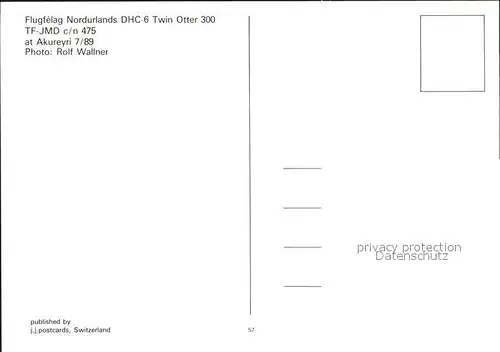 Flugzeuge Zivil Flugfelag Nordurlands DHC 6 Twin Otter 300 TF JMD c n 475 Kat. Flug