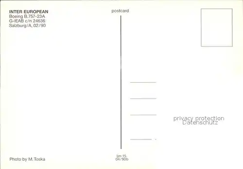 Flugzeuge Zivil Inter European Boeing B.757 23A G IEAB c n 24636  Kat. Flug