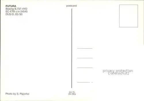 Flugzeuge Zivil Futura Boeing B.737 4YO EC ETB c n 24545  Kat. Flug