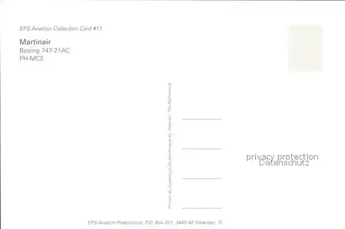 Flugzeuge Zivil Martinair Boeing 747 21AC PH MCE Kat. Flug