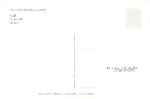 Flugzeuge Zivil KLM Fokker 100 PH KLG Kat. Flug