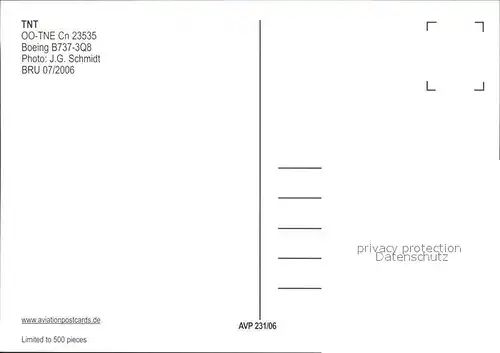 Flugzeuge Zivil TNT OO TNE Cn 23535 Boeing B737 3Q8 Kat. Flug