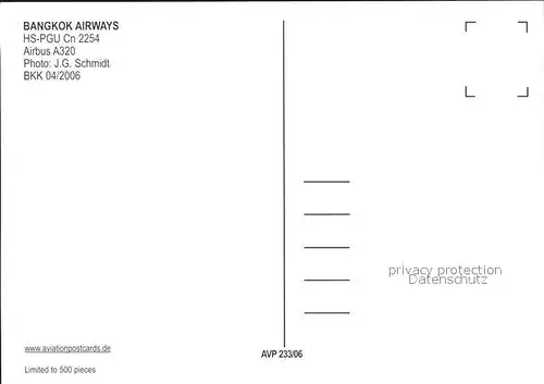 Flugzeuge Zivil Bangkok Airways A320 HS PGU Cn2254 Kat. Flug