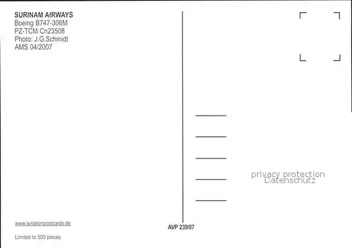 Flugzeuge Zivil Surinam Airways Boeing B747 306M PZ TCM Cn 23508 Kat. Flug