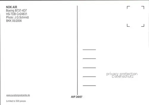 Flugzeuge Zivil Nok Air Boeing B737 4D7 HS TDB Cn 24831 Kat. Flug
