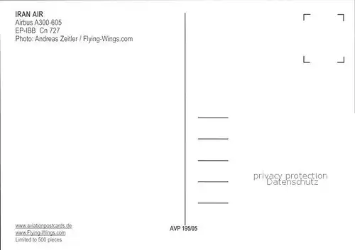 Flugzeuge Zivil Iran Air A300 605 EP IBB Cn727 Kat. Flug