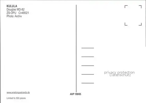 Flugzeuge Zivil Kulula Douglas MD 82 ZS OPU Cn48021 Kat. Flug