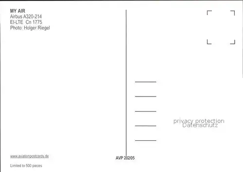 Flugzeuge Zivil My Air A320 214 EI LTE Cn 1775 Kat. Flug
