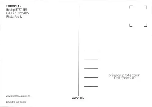 Flugzeuge Zivil European Boeing B737 2E7 G FIGP Cn 22875 Kat. Flug