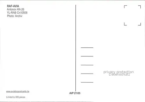 Flugzeuge Zivil RAF Avia Antonov AN 26 YL RAB Cn10508 Kat. Flug