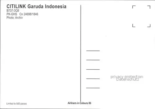 Flugzeuge Zivil Citilink Garuda Indonesia B737 3Q8 PH GHS Cn24698 1846 Kat. Flug