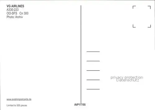 Flugzeuge Zivil VG Airlines A330 223 OO SFS Cn 300 Kat. Flug